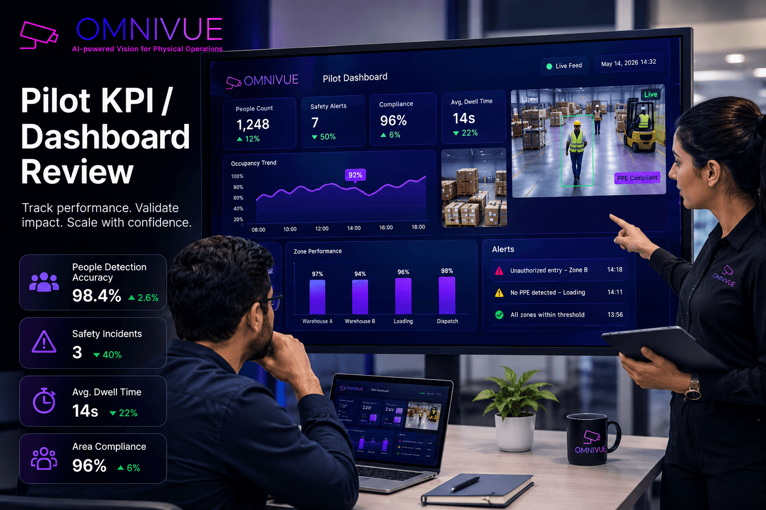 Warehouse pilot validation environment used for AI safety monitoring