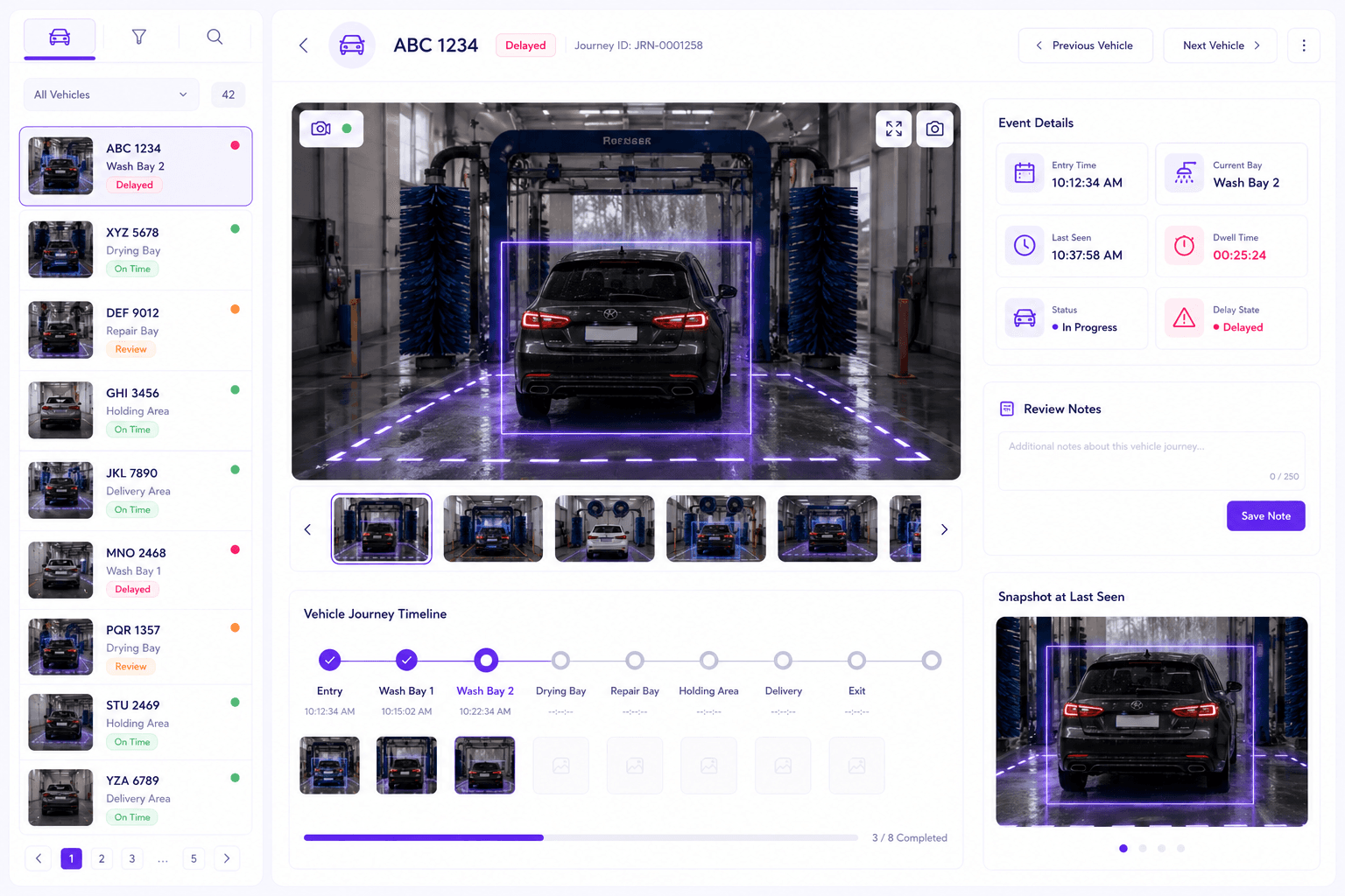BayFlow vehicle event evidence dashboard