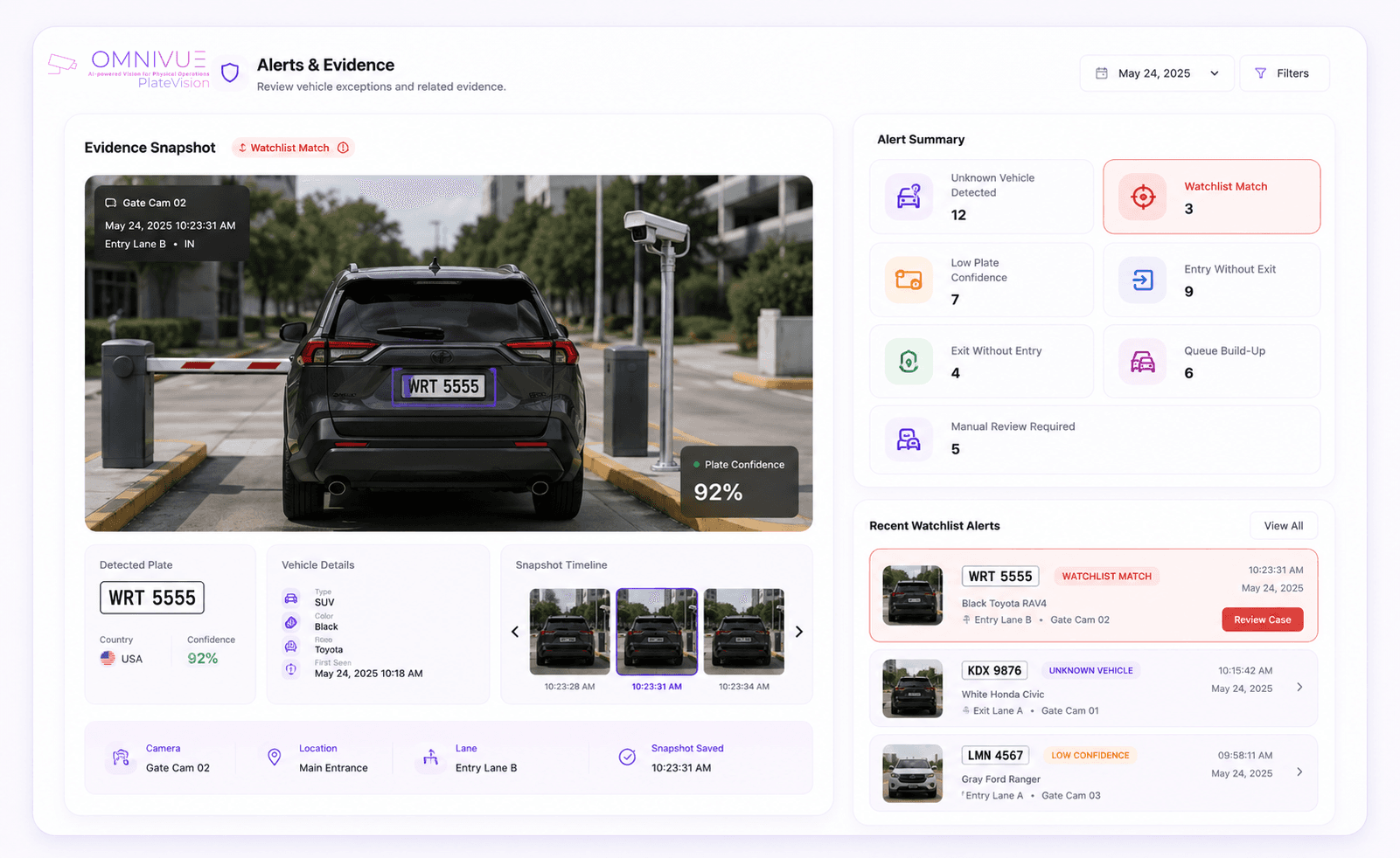 PlateVision vehicle alerts and evidence snapshots