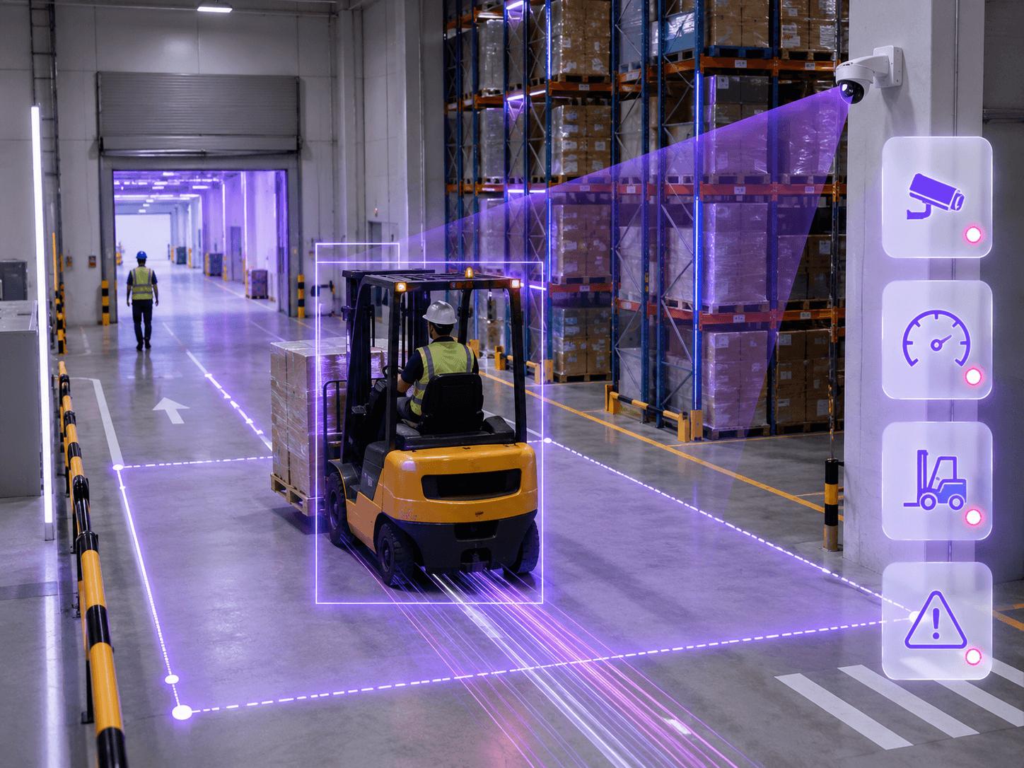 Forklift speed monitoring in warehouse with AI detection