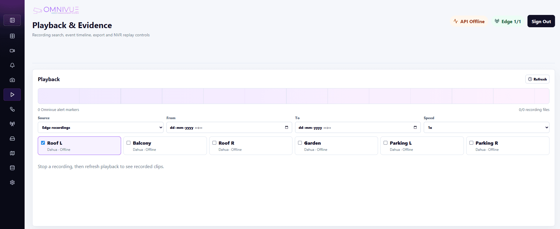 KVABI VMS playback and evidence screenshot with recording timeline controls