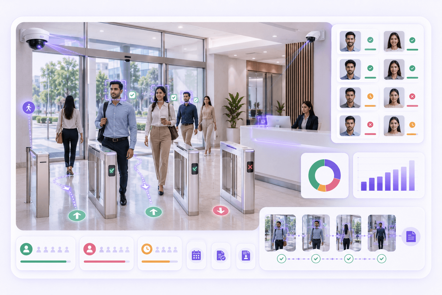Compact AI attendance management visual showing camera-based attendance capture