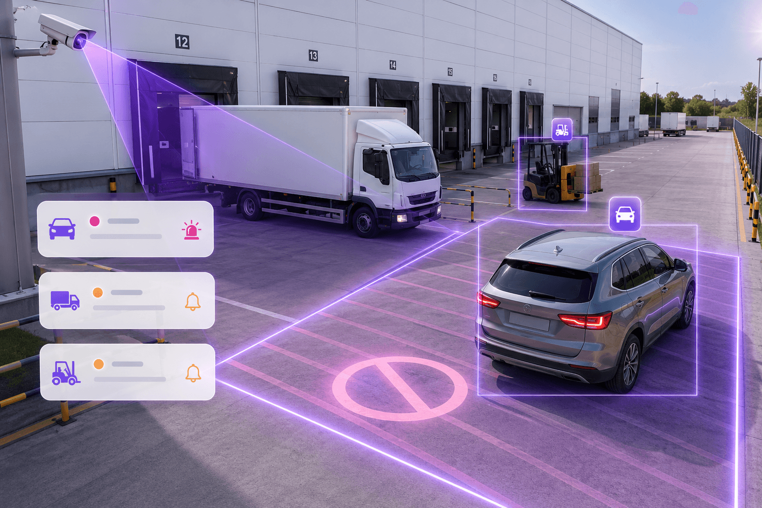 Warehouse restricted zone vehicle monitoring with AI detection