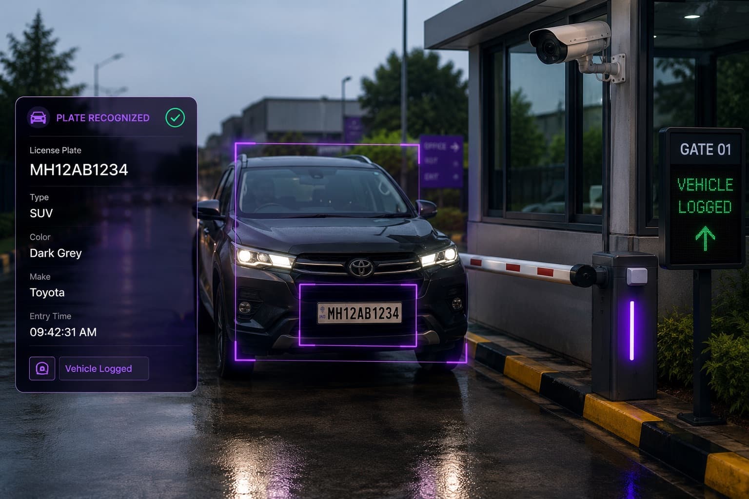 ANPR-enabled parking entry connected to access rules, payment, reporting and ROI metrics