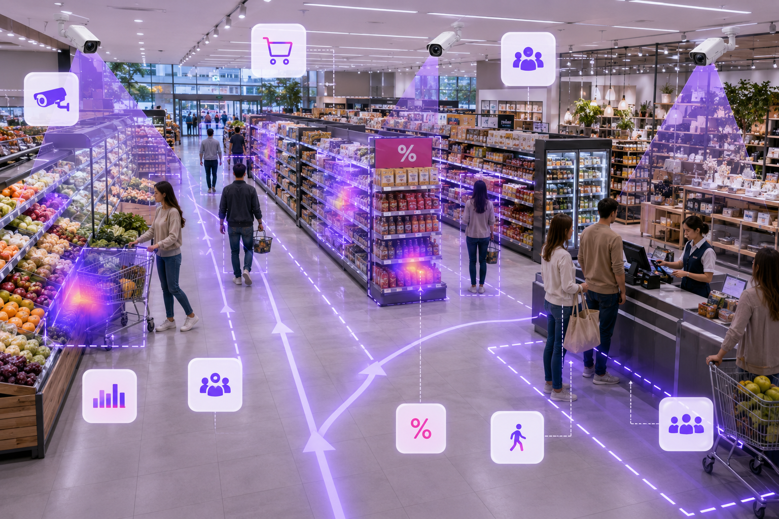 Retail checkout and service operations monitored with queue analytics