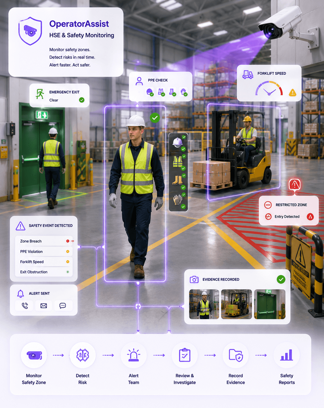 Compact HSE and safety monitoring visual showing PPE and safety alerts